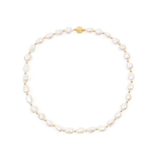 Baroque Pearl And Gold Bead Necklace
