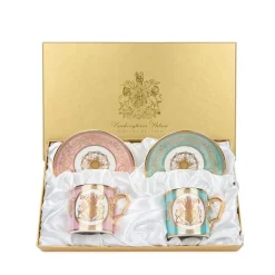 Special Edition Lustre Pink And Green Coffee Cup And Saucer